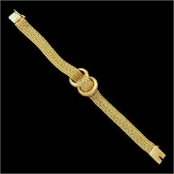 Moviga ladies gold manual wind wristwatch, the watch concealed by knot design cover, on in...