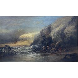 William James Durant Ready (British 1823-1873): Figures Salvaging at the Cliff Foot, oil on canvas signed and dated 1866, 56cm x 91cm 