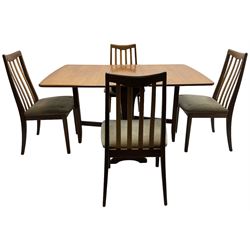 G-Plan - teak folding dining table (91cm x 136cm, H72cm), and a set of four chairs