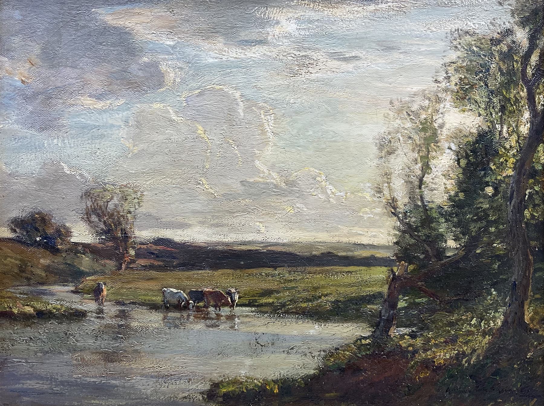 Arthur A Friedenson (Staithes Group 1872-1955): Cattle by the Riverside, oil on canvas signed and dated 1915, 45cm x 59cm 
Provenance: private collection, purchased David Duggleby Ltd 9th December 2013 Lot 214