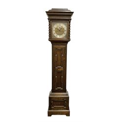 8-day oak longcase clock - in an early 18th century styled case with a caddy top, square h...