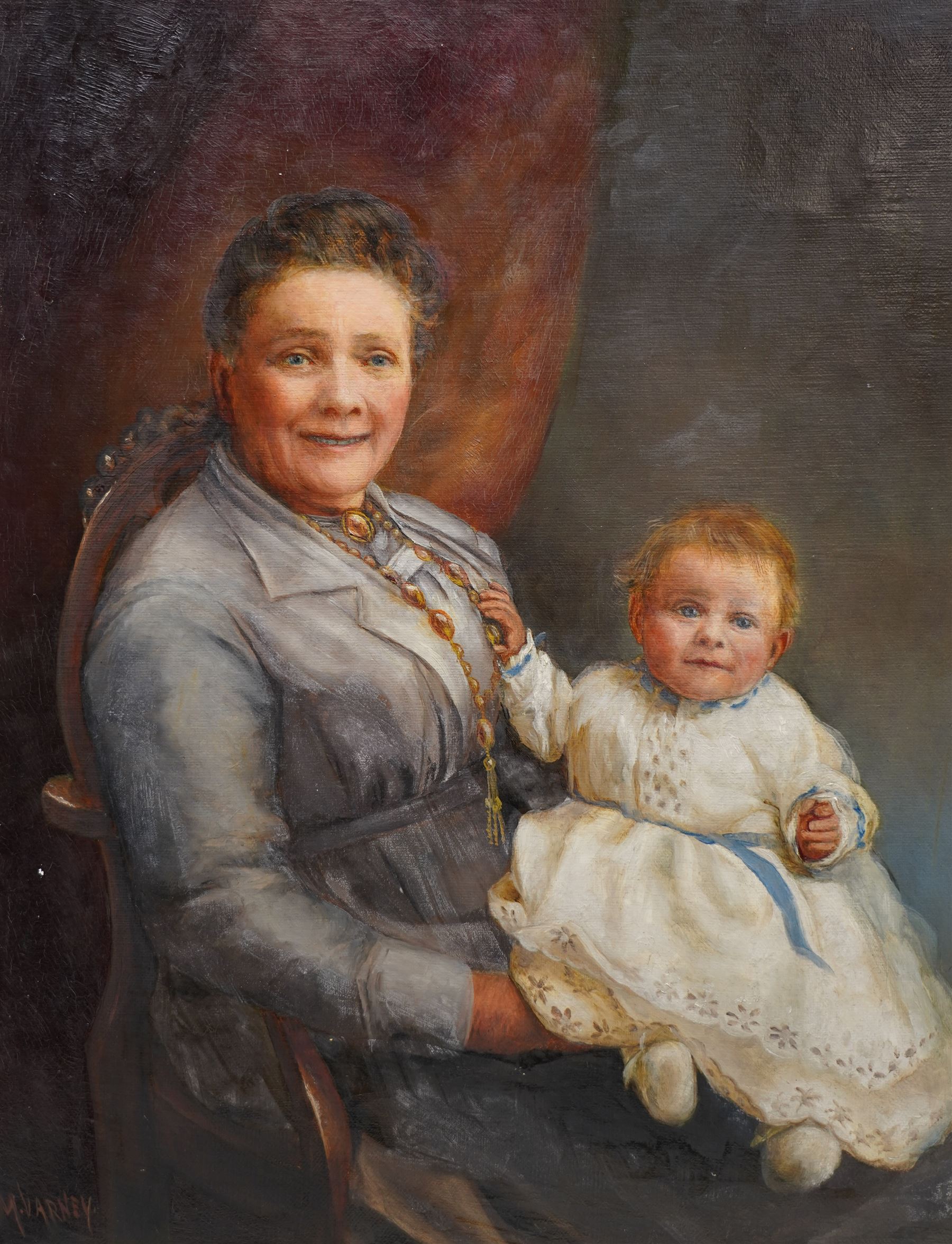 Madam Varney (British 19th Century): Portrait of Mother and Child, oil on canvas signed 47cm x 36cm