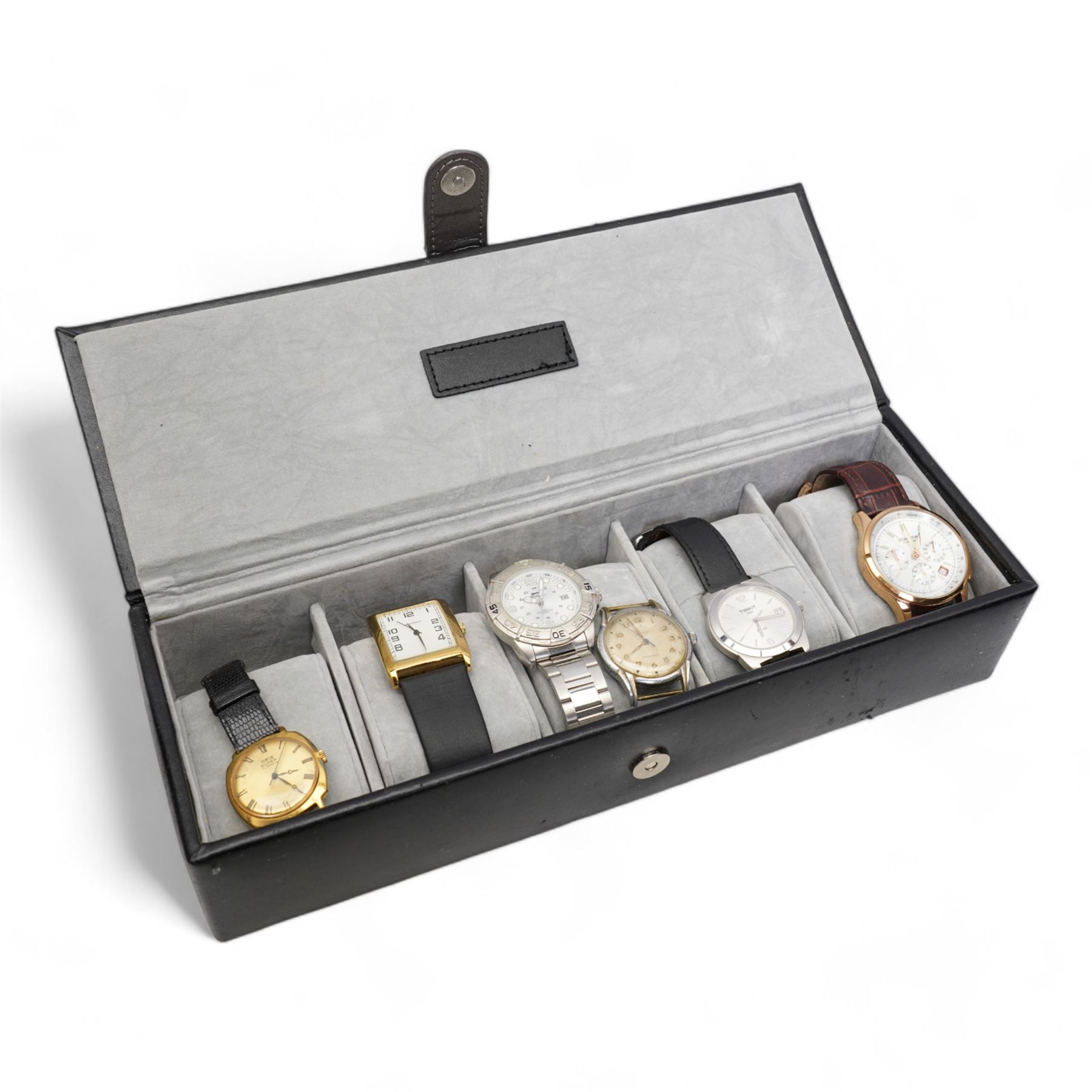 Early 20th century silver Waltham pocket watch, case London import mark 1919, on silver Albert chain, gold-plated pocket watch and a collection of wristwatches including Tissot  PR50 J376/476, Oris, Sekonda, and Alpha