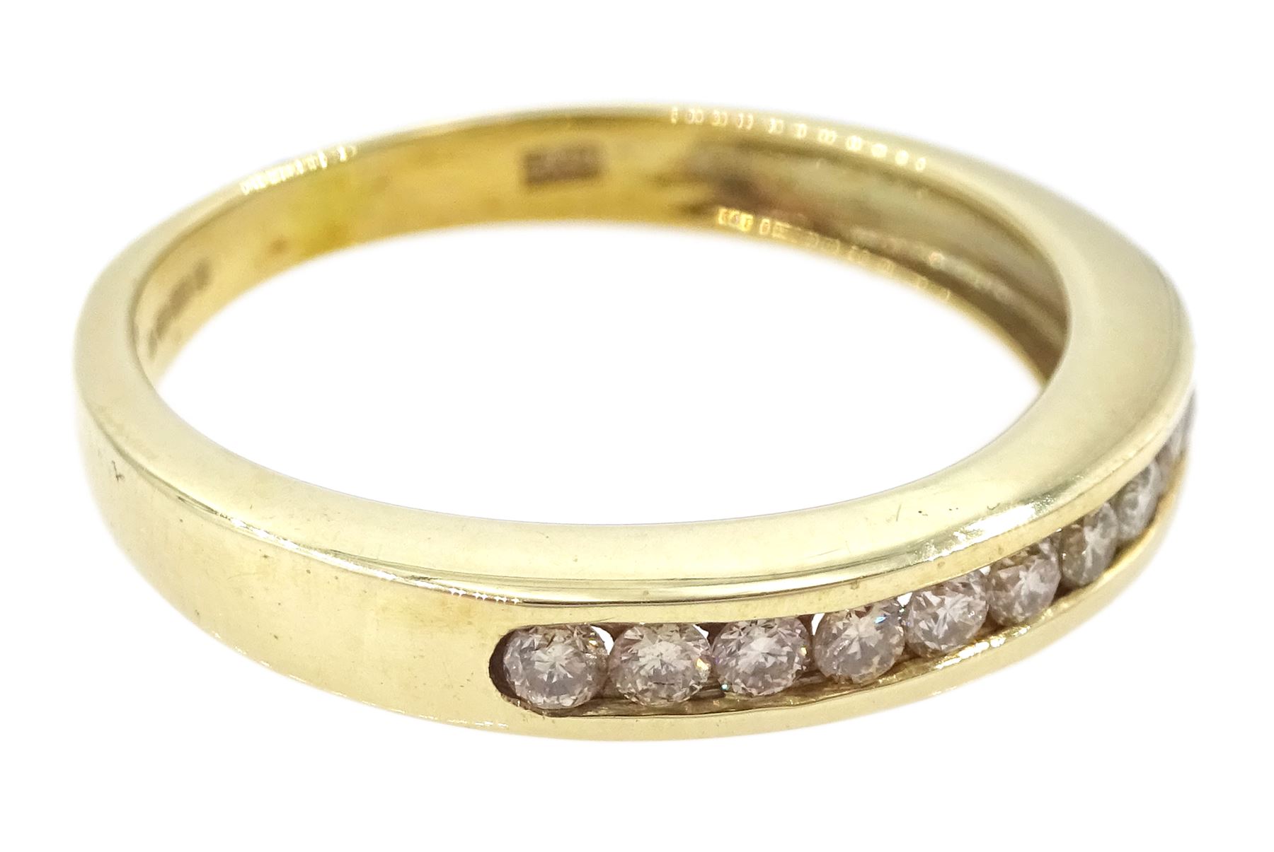 9ct gold channel set round brilliant cut diamond half eternity ring, hallmarked