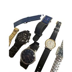 Seiko automatic wristwatch and a collection of quartz wristwatches including Tissot, Swatch, Armani ceramic, Roamer and Skagen