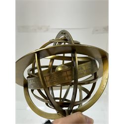 Brass table top globe armillary sphere, H26cm