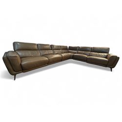 San Antonio six-seat corner reclining sofa, upholstered in pecan leather, modular design w...