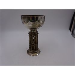 Modern limited edition silver goblet, 'made by order of The Dean and Chapter for the celebration of the eighth centenary of Wells Cathedral in 1982', designed by Hector Miller for Aurum, the plain circular bowl with parcel gilt interior, upon an ornate figural parcel gilt stem and an octagonal foot, no. 80/800, hallmarked Hector Miller, London 1982, H17cm