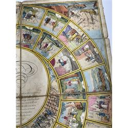 The Royal Game of British Sovereigns, Wallis (J. & E.) showing events in each reign from Egbert to George III, spiral track with 53 illustrations, the central oval filled with title and rules of the game, engraving with hand-colouring, H47cm., L62cm