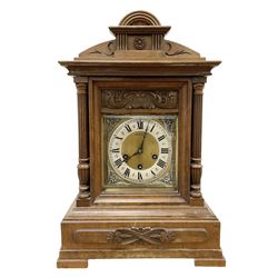 Juhngans-Late 19th century German walnut cased 8-day Westminster chiming mantle clock in a...