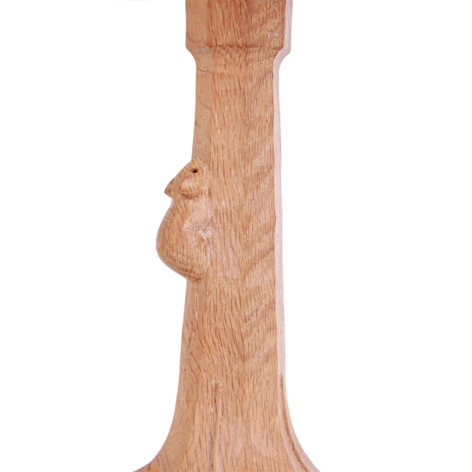 'Mouseman' tooled oak table lamp, tapered octagonal stem terminating to leaf carved square base, carved mouse signature, with pleated cream shade, by Robert Thompson of Kilburn