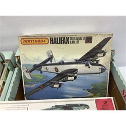 Twelve scale model kits, comprising ten model aircraft kits from Hasegawa, Nichimo, Fujimi and Matchbox, and two further Hasegawa 1:8 scale aircraft mounted machine gun kits, in two boxes 