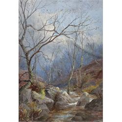 William Greaves (British 1852-1938): Woodland Stream, oil on board signed and dated '18, 17cm x 12cm