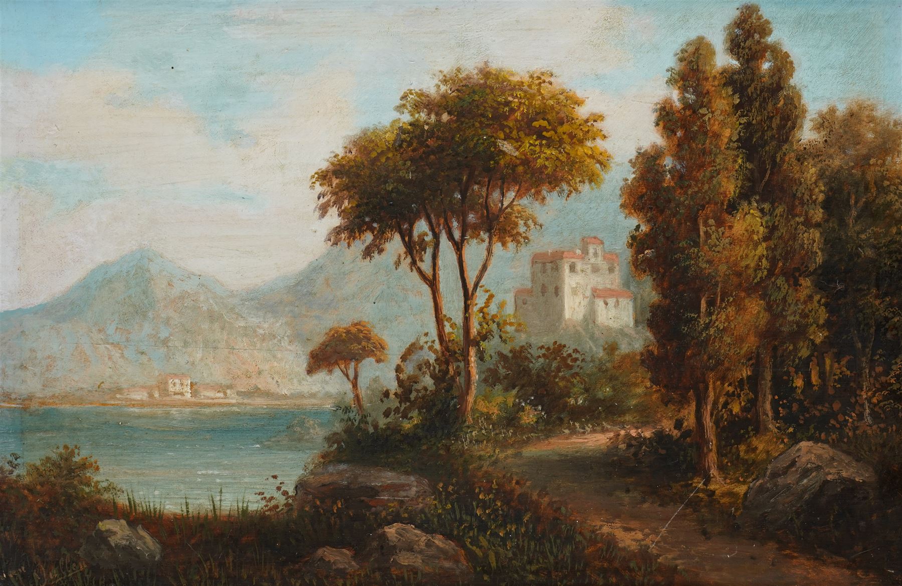 Van Gullen (Dutch 19th Century): 'Landscape near Verona', oil on panel signed, titled on label verso 25cm x 38cm