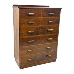 Early 20th century walnut chest, fitted with four short and four long drawers, on recessed plinth base