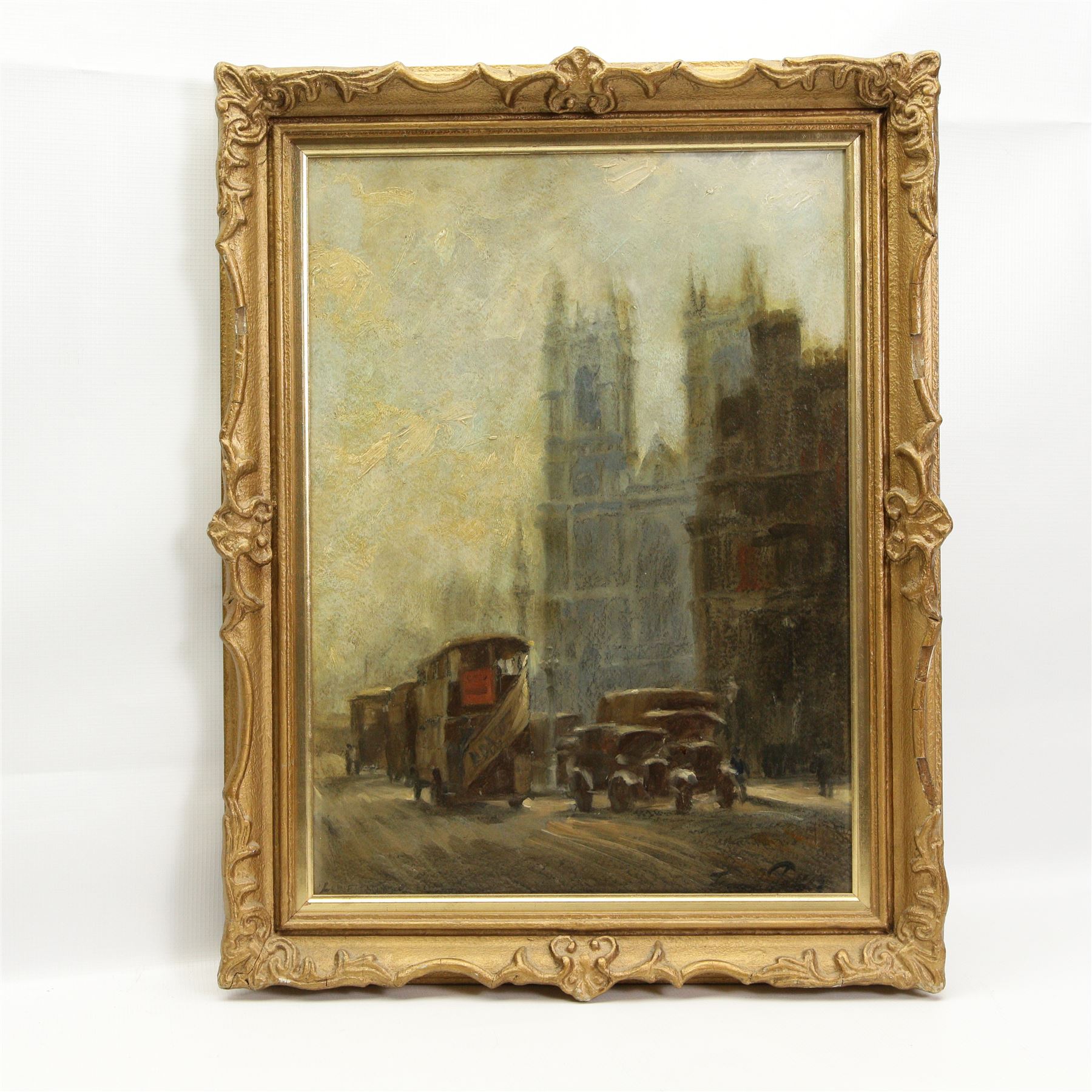 Franz Peffer (German 1887-1937): 'Westminster Abbey', oil on board signed, inscribed verso 47cm x 34cm