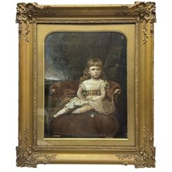 English School (19th century): Young Girl in an Armchair, oil on canvas unsigned 44cm x 34cm 