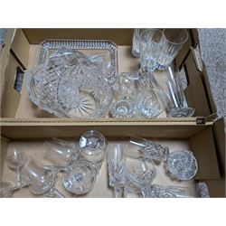 Large collection of glassware, including coloured and cut glass, in three boxes