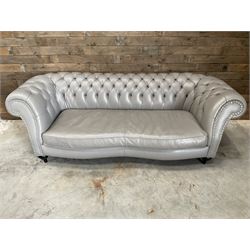 Three seat Chesterfield sofa, upholstered in grey buttoned leather