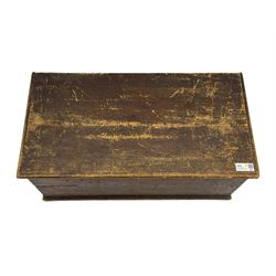 19th century pine blanket box, hinged lid, applied lower moulding