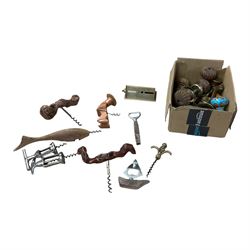 Collection of novelty corkscrews, including a sail boat and a fish, together with door knobs 