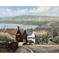 Jack Rigg (British 1927-2023): Bank Top 'Robin Hood's Bay 1962', oil on canvas signed and titled, dated 2002 verso 59cm x 74cm