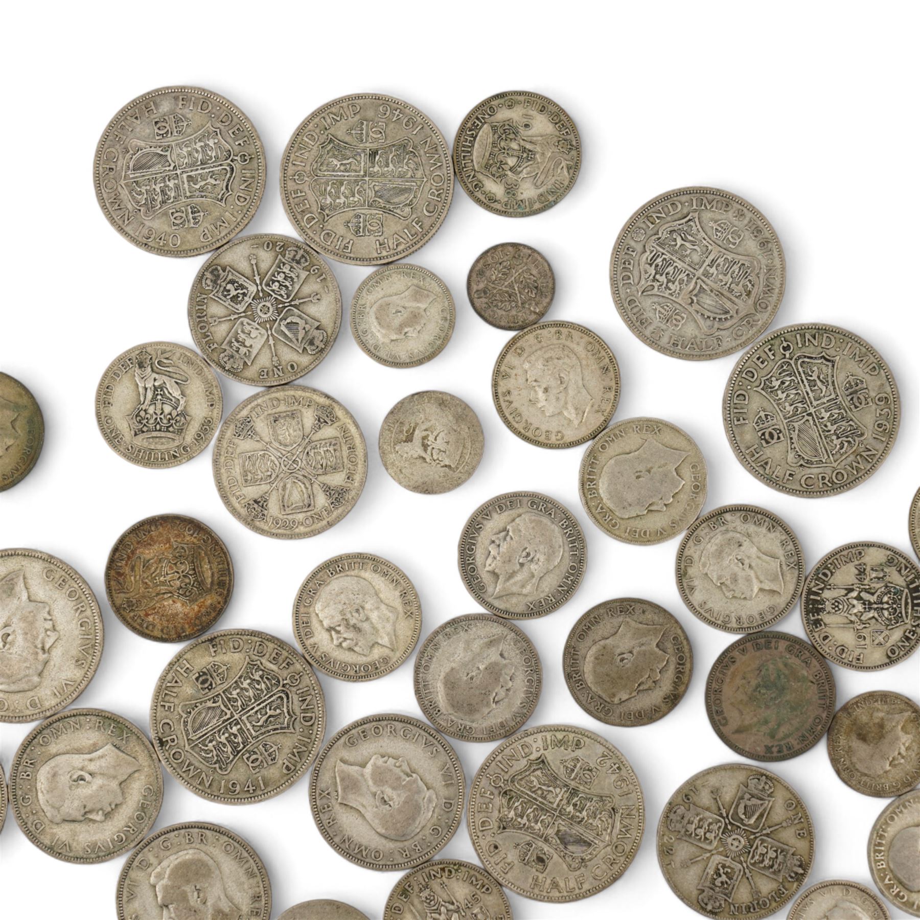 Approximately 610 grams of Great British pre 1947 silver coins, including sixpences, shillings, halfcrowns etc