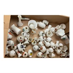 Collection of crested ware, including examples from Barnstaple, Selford, Bicester, Chertse...