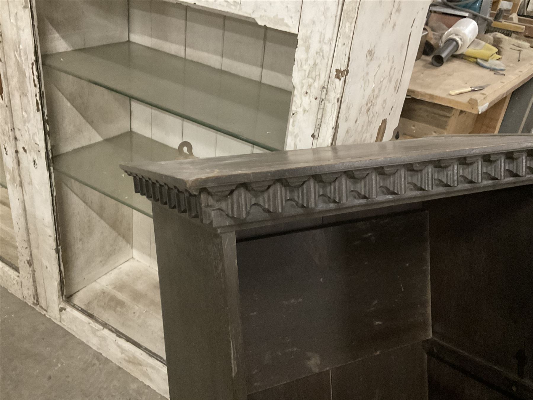 Early 20th century oak wall hanging cupboard, projecting cornice over panelled door and single drawer - THIS LOT IS TO BE COLLECTED BY APPOINTMENT FROM THE OLD BUFFER DEPOT, MELBOURNE PLACE, SOWERBY, THIRSK, YO7 1QY