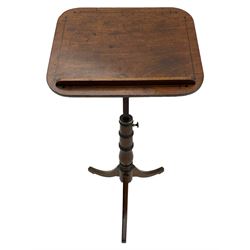 Regency mahogany reading stand, rectangular top with rounded corners on adjustable hinged mechanism, collar turned column on three out-splayed supports, inlaid with ebony stringing 