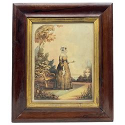 H Gilbert (British Mid-19th century): Full Length Portrait of a Wealthy Lady and Gentleman with the Solent Behind, pair watercolours signed and dated 1843, in matching rosewood frames 34cm x 26cm (2)