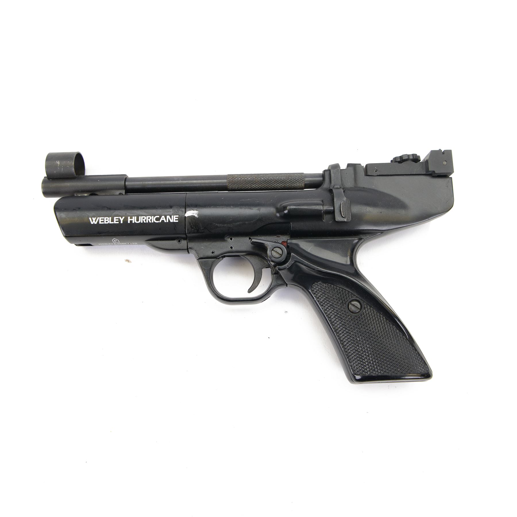 Webley Hurricane .22- 5.6 air pistol, black with checkered grip