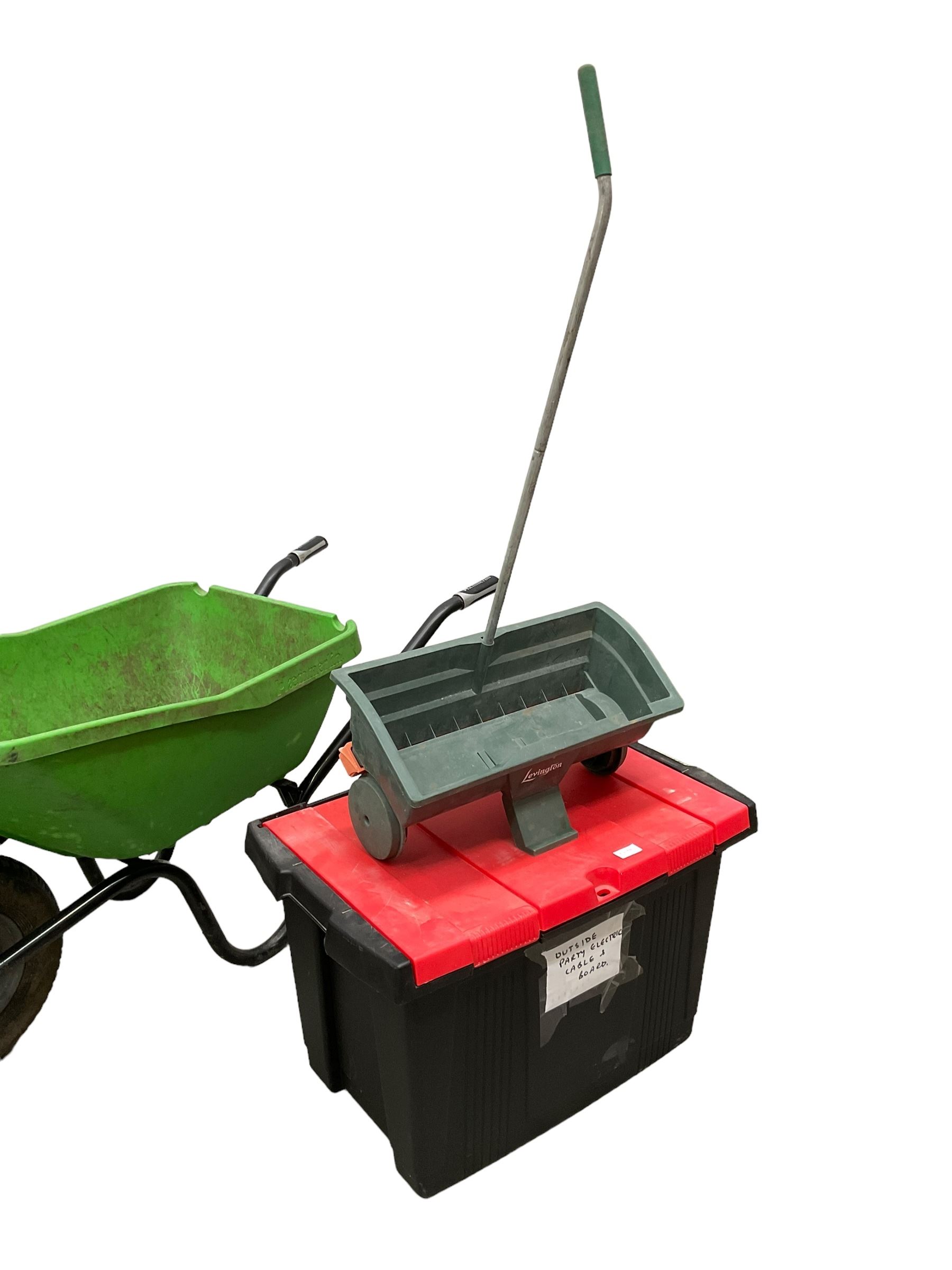 Wellie washer, plastic wheelbarrow, storage box with cables  - THIS LOT IS TO BE COLLECTED BY APPOINTMENT FROM DUGGLEBY STORAGE, GREAT HILL, EASTFIELD, SCARBOROUGH, YO11 3TX