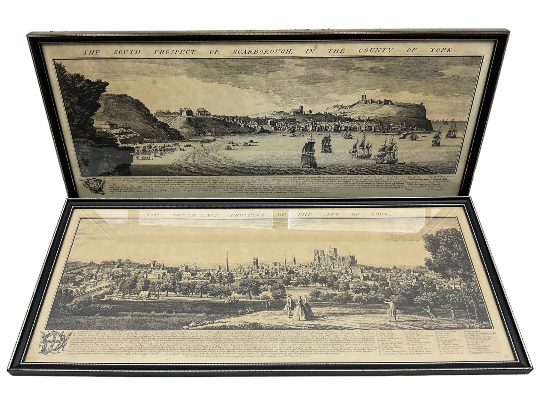 After Samuel Buck (British 1696-1779) and Nathaniel Buck (British 18th century): Scarborough and York, pair 20th century engravings (2)