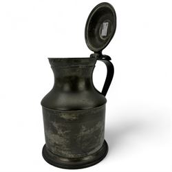 18th century pewter flagon, circa 1785, with domed tappit lid and trigger thumb piece, touch marks at the rim and base, H22cm