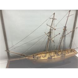 Cased scale built wooden model schooner 