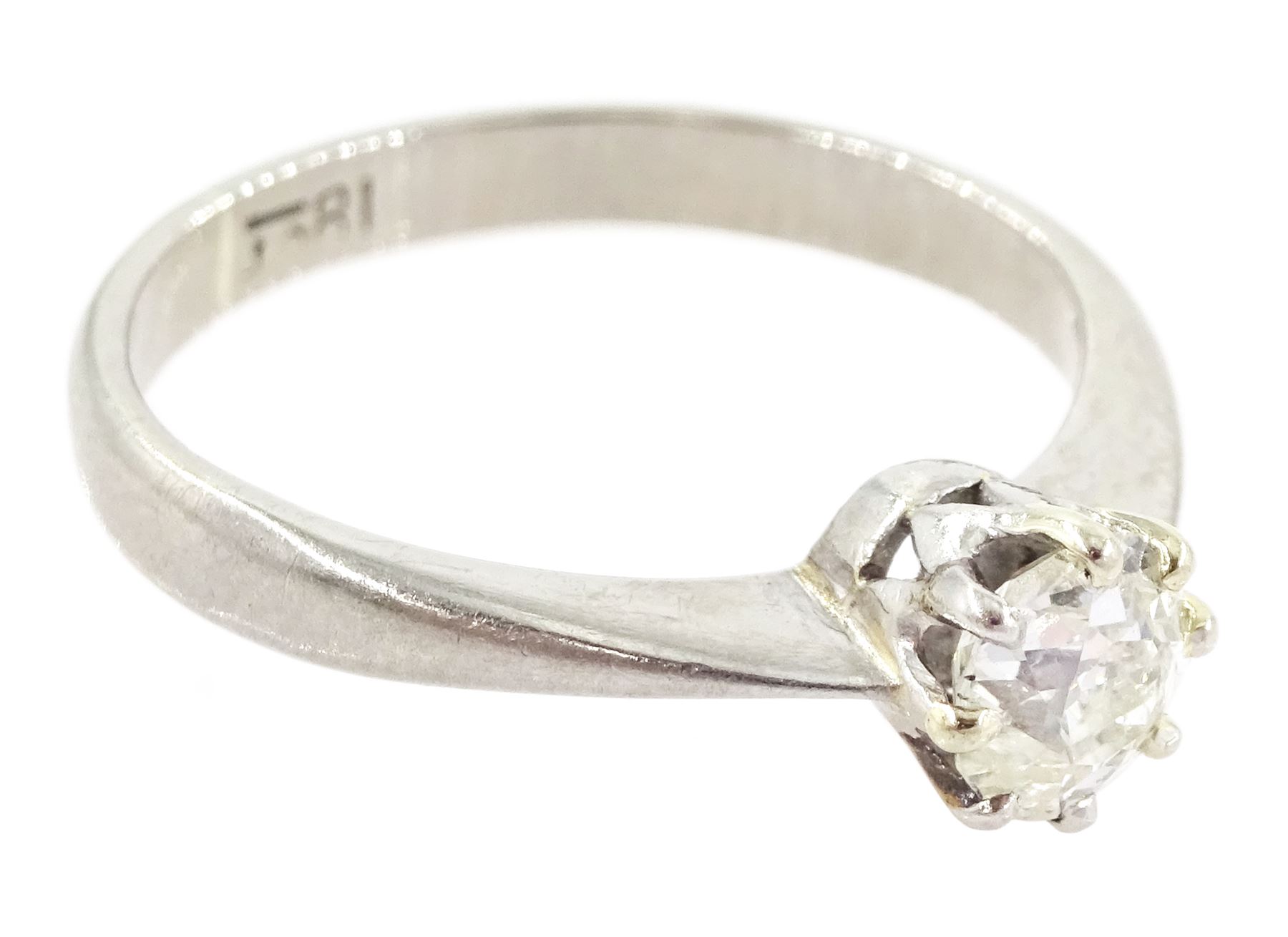 18ct white gold single stone old cut diamond ring, stamped, diamond approx 0.45 carat