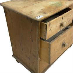 Victorian stripped pine chest, fitted with two short and two long drawers, on turned feet
