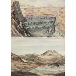 William Fleming Vallance RSA (Scottish 1827-1904): 'Harris Centre Lode' and  'Harris North Lode Near Roval' Industrial Landscapes, two watercolours unsigned, titled dated 1874 and attributed verso max 26cm x 37cm (2)