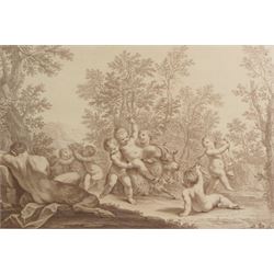 Francesco Bartolozzi (Italian 1727-1815) after Marcantonio Franceschini (Italian 1648-1729): Bacchanalia with Drunken Putti, 18th century sepia etching 27cm x 40cm