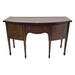 Early 19th century inlaid mahogany bow-fronted sideboard, the top inlaid with satinwood ba...