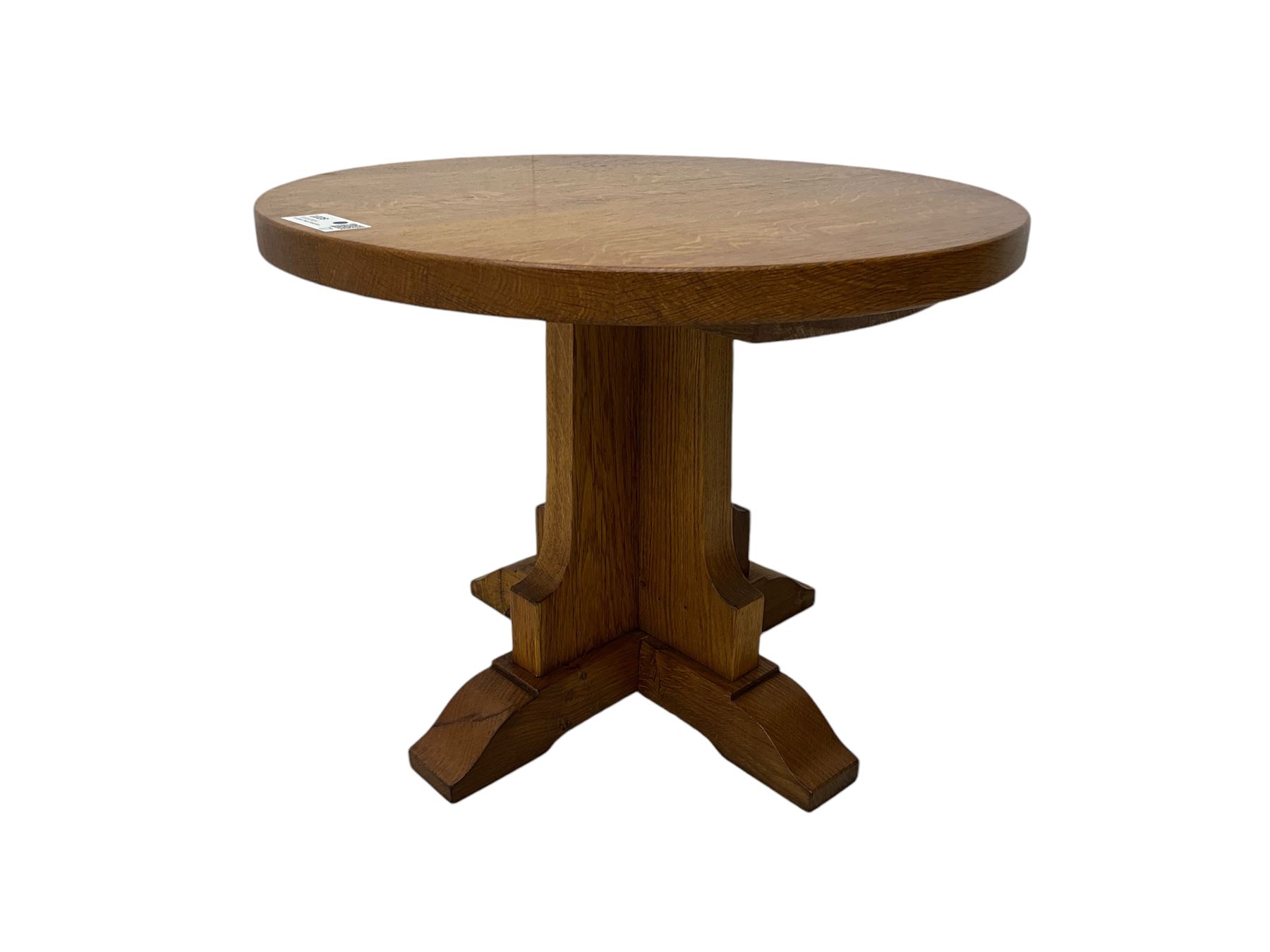 Yorkshire Oak - oak occasional table, circular top on cruciform base and sledge feet 