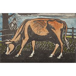 Frederick George Austin (British 1902-1990): Grazing Bill, colour linocut signed in pencil...