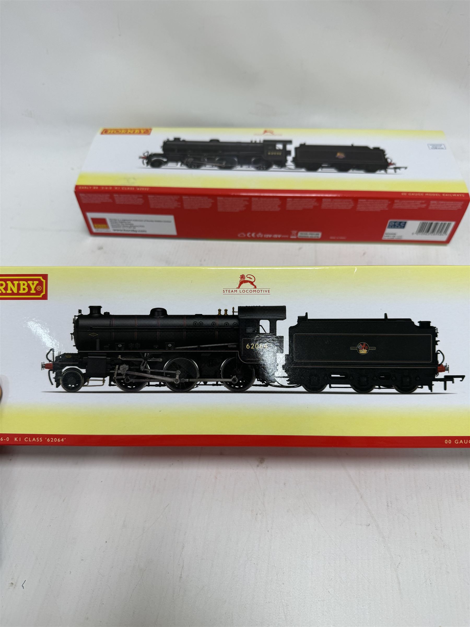 Two Hornby '00' gauge locomotives, comprising R3242A Early BR Class K1 2-6-0 locomotive no. 62032 and R3243B Late BR Class K1 2-6-0 locomotive no. 62064, both boxed