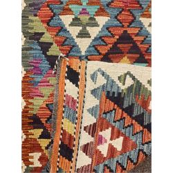 Anatolian Turkish kilim runner, multi-coloured geometric design 