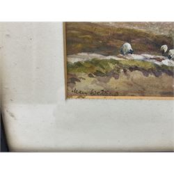 Mary Weatherill (British 1834-1913): Sheep Grazing in the Esk Valley, watercolour signed 13cm x 28cm