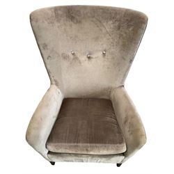 2 x Wing back armchair upholstered in silver crushed velvet fabric