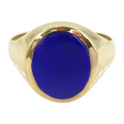 9ct gold lapis lazuli signet ring, London 2000