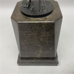 Bronze nude female figure holding a rose, upon a stone plinth, H40cm 