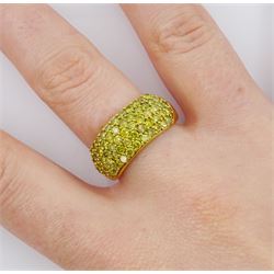 9ct gold five row round brilliant cut yellow diamond ring, hallmarked, total diamond weight approx 1.50 carat